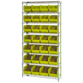 Global Industrial™ Chrome Wire Shelving w/ 28 Stacking Yellow Bins 36""W x 12""D x 74""H Gray