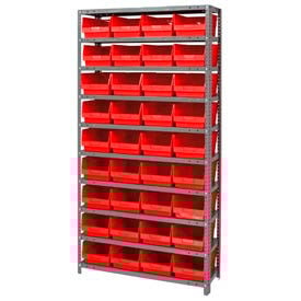 Quantum 1275-207 Steel Shelving With 36 6""H Shelf Bins Red 36x12x75-10 Shelves