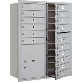 4C Horizontal Mailbox 41""H Double Column 15 MB1/1 PL5 Door Front Load Aluminum USPS