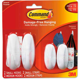 3M Command™ General Purpose Hooks Value Pack Small/Medium Holds 3-lb White 4/Pack
