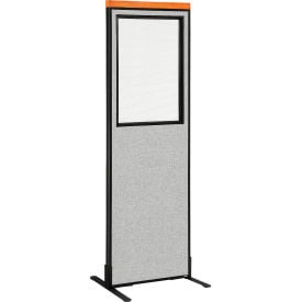 Interion® Deluxe Freestanding Office Partition Panel wi/Partial Window 24-1/4""W x 97-1/2 H Gray