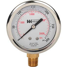 2 1/2"" dial liquid filled 1/4"" NPT bottom 0-300 PSI