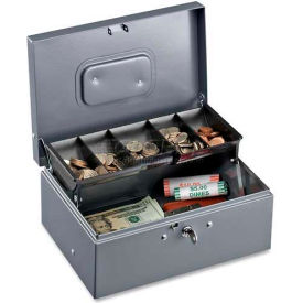 Sparco  Steel Cash Box 15507 w/5 Compartment Tray Keyed Lock 11-13/32""W x 7-1/2""H x 3-13/32""H Gray
