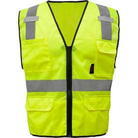 GSS Safety 1505 Multi-Purpose Class 2 Mesh Zipper 6 Pockets Safety Vest Lime Large