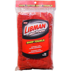Libman Commercial High Power® 100 Cotton Red Shop Towels 12 Pack - 591