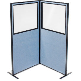 Interion® Freestanding 2-Panel Corner Room Divider w/Partial Window 36-1/4""W x 72""H Panels Blue