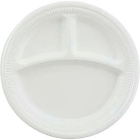 Dart® SCCRS9CYW 3-Comp Laminated Foam Plates 9"" Dia. White 500/Carton