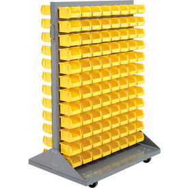 Global Industrial™ Double Sided Mobile Floor Rack w/ 192(B) Blue Bins 36""W x 25-1/2""D x 55""H
