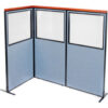 Interion® Deluxe Freestanding 3-Panel Corner Divider w/Partial Window 36-1/4""W x 73-1/2""H Blue