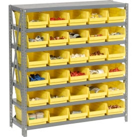 Global Industrial™ Steel Shelving with 30 4""H Plastic Shelf Bins Yellow 36x18x39-7 Shelves