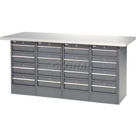 Global Industrial™ Workbench w/ Laminate Square Edge Top & 16 Drawers 72""W x 24""D Gray