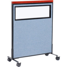 Interion® Mobile Deluxe Office Partition Panel with Partial Window 36-1/4""W x 46-1/2""H Blue