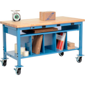 Global Industrial™ Mobile Packing Workbench W/Lower Shelf & Power Maple Safety Edge 60""Wx36""D