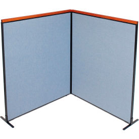 Interion® Deluxe Freestanding 2-Panel Corner Room Divider 60-1/4""W x 73-1/2""H Blue