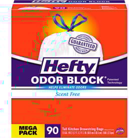 Hefty® Strong Tall Kitchen Drawstring Bags 13 Gal 0.9 mil White 90/Box 3 Boxes/Case