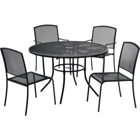 Global Industrial™ Mesh Caf Table and Chair Set 36"" Round 4 Armchairs Black