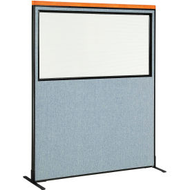 Interion® Deluxe Freestanding Office Partition Panel w/Partial Window 60-1/4""W x 97-1/2""H Blue
