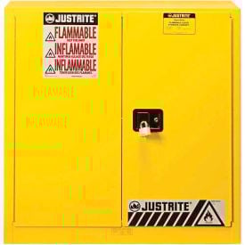 Justrite 30 Gallon 2 Door Manual Flammable Cabinet 36""W x 24""D x 35""H Yellow