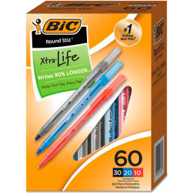 BIC® Round Stic Xtra Precision Stick Ballpoint Pen 1mm Assorted Ink/Barrel 60/Pack