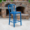 Flash Furniture 24""H Blue Metal Counter Height Stool with Vertical Slat Back