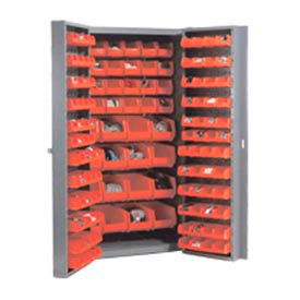 Global Industrial™ Bin Cabinet Deep Door - 136 Red Bins 16-Gauge Unassembled Cabinet 38x24x72