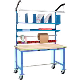 Global Industrial™ Mobile Packing Workbench W/Riser Kit & Power Maple Square Edge 72""W x 36""D