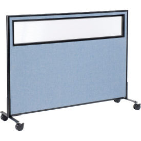 Interion® Mobile Office Partition Panel with Partial Window 60-1/4""W x 45""H Blue