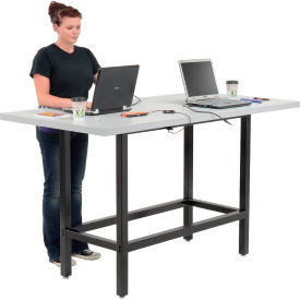 Interion® Standing Height Table With Power 72""L x 36""W Gray