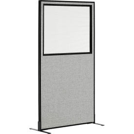 Interion® Freestanding Office Partition Panel with Partial Window 36-1/4""W x 72""H Gray
