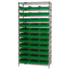 Global Industrial™ Chrome Wire Shelving with 33 4""H Plastic Shelf Bins Green 36x14x74