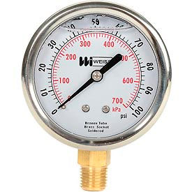 2 1/2"" dial liquid filled 1/4"" NPT bottom 0-100 PSI