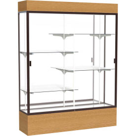 Reliant Lighted Display Case 60""W x 80""H x 16""D Natural Oak Base Mirror Back Dark Bronze Frame