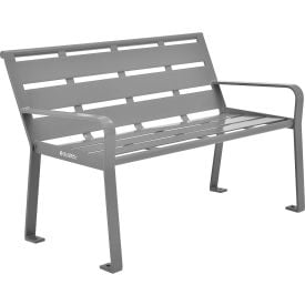 Global Industrial™ 4' Outdoor Horizontal Steel Slat Park Bench w/ Back Gray