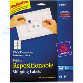 Avery® Repositionable Shipping Labels for Inkjet Printers 3 1/3 x 4 White 150/Box