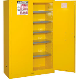 Justrite 60 Gallon 2 Door Manual Paint & Ink Cabinet 43""W x 18""D x 65""H Yellow