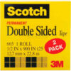 Scotch® Double Sided Tape 665-2PK 1/2"" x 900"" 1"" Core 2 Rolls/Pack