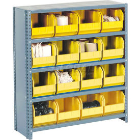 Global Industrial™ Steel Closed Shelving - 36 Yellow Plastic Stacking Bins 10 Shelves 36x12x73