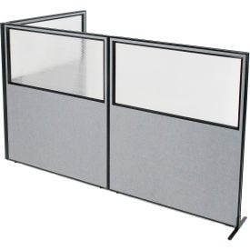 Interion® Freestanding 3-Panel Corner Room Divider w/Partial Window 60-1/4""W x 72""H Panels Gray