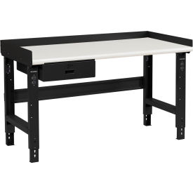 Global Industrial™ 60 x 30 Adj Height Workbench w/Drawer Black- Plastic Laminate Safety Top