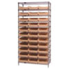 Global Industrial™ Chrome Wire Shelving with 33 4""H Plastic Shelf Bins Stone 36x18x74