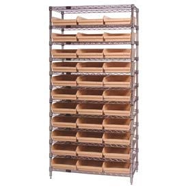 Global Industrial™ Chrome Wire Shelving with 33 4""H Plastic Shelf Bins Stone 36x18x74