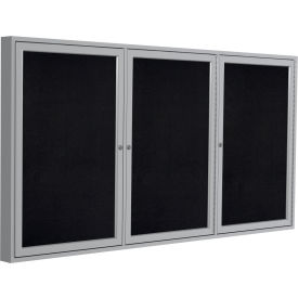 Ghent Enclosed Bulletin Board 3 Door 72""W x 48""H Black Recycled Rubber/Silver Frame