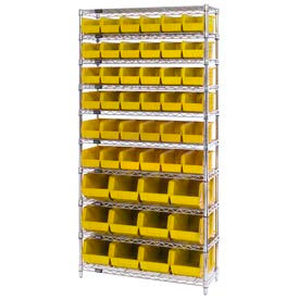 Global Industrial™ Chrome Wire Shelving With 48 Giant Plastic Stacking Bins Yellow 36x14x74
