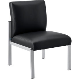 Interion® Armless Synthetic Leather Reception Chair Black W/ Silver Frame