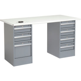 Global Industrial™ 72""W x 30""D Pedestal Workbench - 7 Drawers ESD Safety Edge - Gray