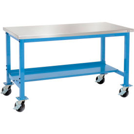 Global Industrial™ Mobile Production Workbench w/ Stainless Steel Top 48""W x 30""D Blue