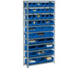 Global Industrial™ Steel Open Shelving - 14 Blue Plastic Stacking Bins 8 Shelves - 36 x12 x 73
