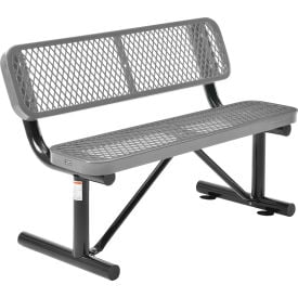 Global Industrial™ 4' Outdoor Steel Bench w/ Backrest Expanded Metal Gray