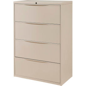 Interion® 4 Drawer Premium Lateral File Cabinet Letter & Legal Size 36""W x 18""D x 52""H Putty
