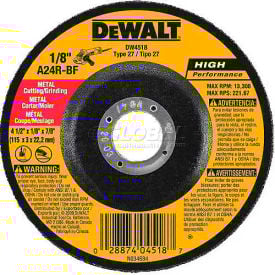 DeWalt DWA4531 Metal Cutting Wheel Type 27 4-1/2"" DIA. 24 Grit Aluminum Oxide